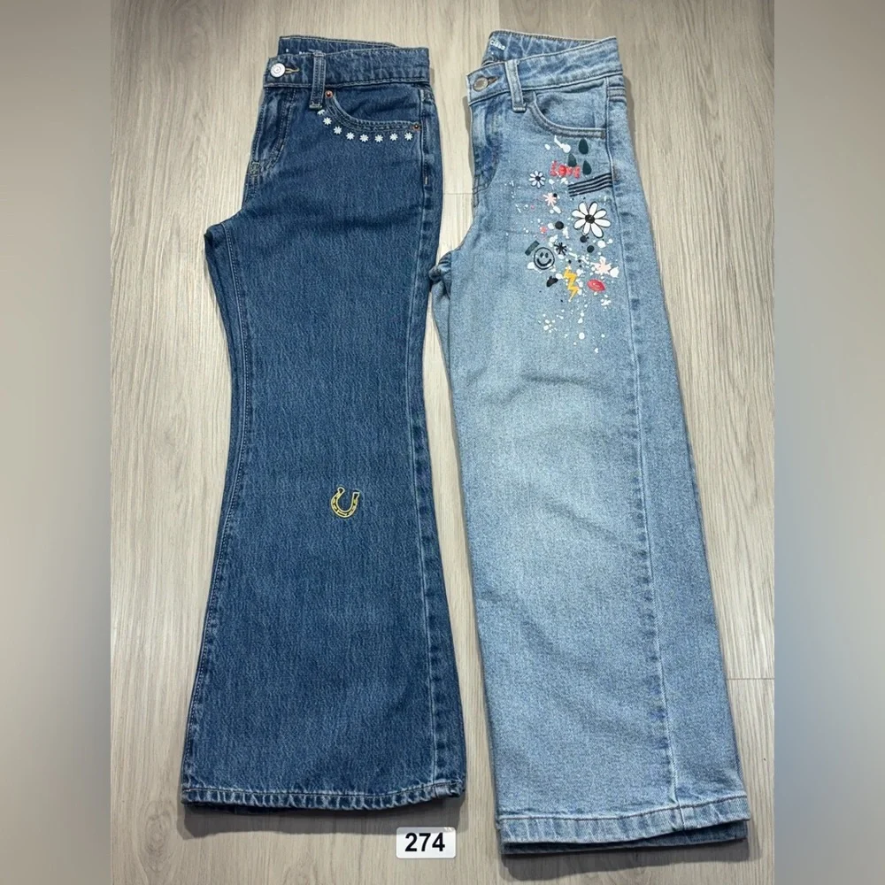Old Navy/Art Class Kids Blue and Light Blue Embroidered Jeans